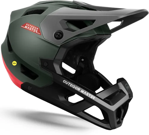 Vista 8 de OutdoorMaster MIPS - Casco de bicicleta de montaña de cara completa para hombres y mujeres, dos almohadillas extraíbles para barbilla, ligero