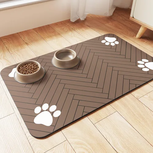 Vista 16 de Alfombrilla de alimentación para mascotas, mantel individual absorbente para tazón de comida y agua, con base de goma impermeable, de secado rápido