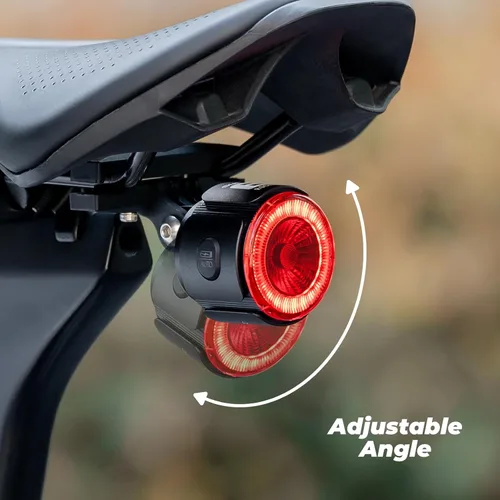 Vista 2 de ROCKBROS Luz trasera de bicicleta inteligente, ángulo ajustable y doble montaje luces traseras de bicicleta, cuentas potentes con diseño óptico