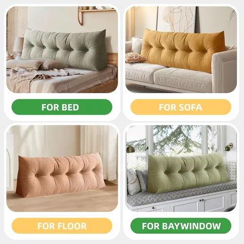 Vista 5 de Almohadas de cuña para cabecero de dormitorio individual XL, almohada de cuña beige para cama, respaldo de lectura, cojín para cama con funda