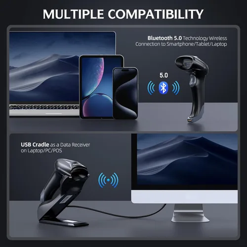 Vista 6 de TEEMI TMSL-56CR QR Bluetooth escáner de código de barras con base de carga USB para montaje en pared, lector inalámbrico 1D 2D CMOS Escaneo