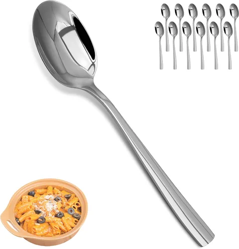 Vista 9 de SANTUO Juego de cucharas de acero inoxidable, 12 cucharas de 6.7 pulgadas, cubiertos de cubiertos, cucharas de postre, acabado espejo y apto