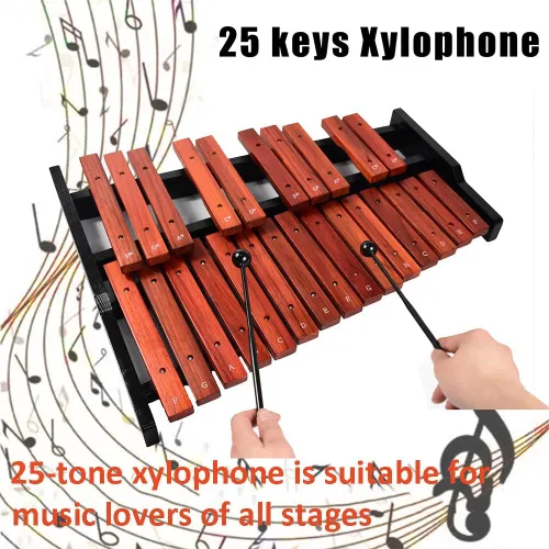 Vista 2 de ENNBOM Instrumento de percusión profesional de xilófono portátil Glockenspiel de madera de 25 teclas con mazos y bolsa de transporte