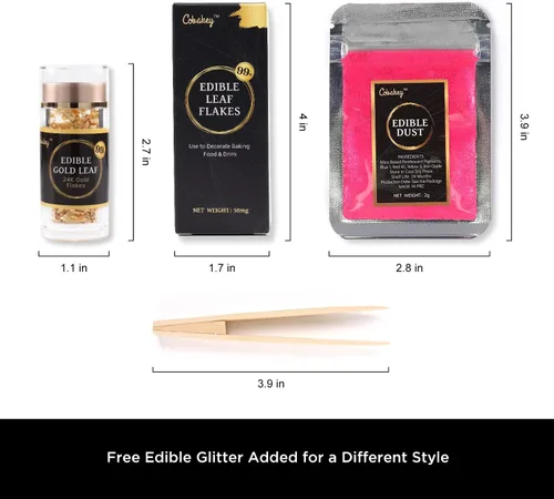 Vista 6 de Cobakey - Hojas de oro comestibles genuinas en copos - 50 mg de copos de oro comestibles para decoración de pasteles
