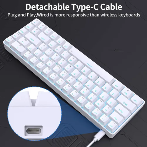 Vista 6 de DIERYA T68SE - Teclado mecánico para juegos, 60%, ultra compacto, mini de 68 teclas con interruptores rojos, teclado con cable, teclas