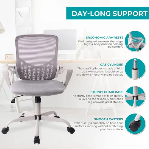 Vista 7 de Silla de oficina, silla ergonómica de escritorio para el hogar, silla de malla con respaldo medio, silla giratoria para computadora con soporte
