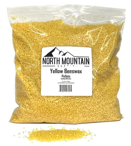 North Mountain Supply Pellets de cera de abeja amarilla 100% pura, ideal para productos de cuidado personal y fabricación de velas, bolsa de 2.5