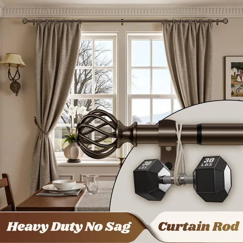 Vista 3 de Barras de cortina para ventanas de 28 a 48 pulgadas (2.3 a 4 pies), barra de cortina decorativa pequeña de bronce ajustable, barra de cortina