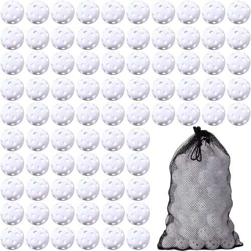 Vista 17 de MiniInflat Paquete de 80 pelotas de práctica de golf con vuelo limitado de 42 mm, pelota de entrenamiento de golf de plástico hueca con flujo