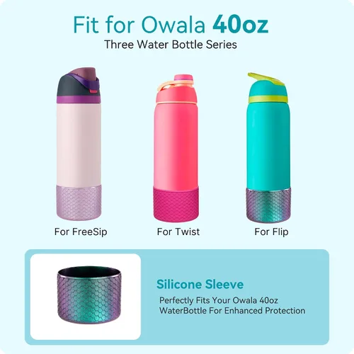 Vista 4 de Funda de Silicona para Botella de Agua Owala de 40oz, Cubierta Protectora con Brillos para la Base del Frasco para Botellas Owala FreeSip Twist