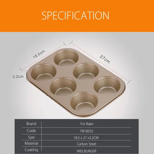 Vista 2 de Molde antiadherente para magdalenas de acero al carbono de 6 tazas