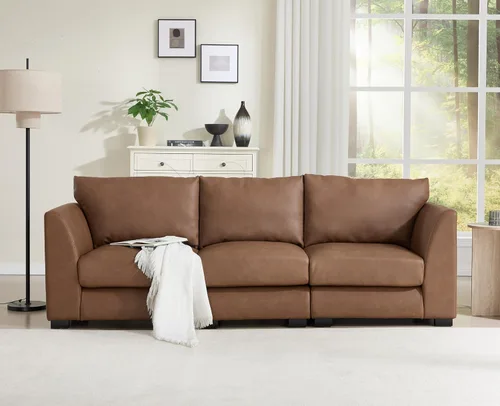 Vista 3 de EALSON Sofá modular seccional asiento medio sofá modular de piel sintética Asiento individual pieza seccional con funda extraíble marrón