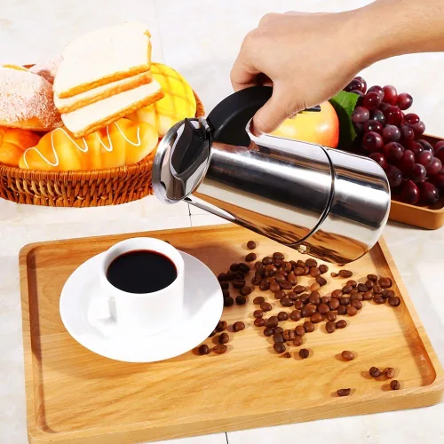 Vista 2 de Olla de café Moka de acero inoxidable de 10.1 fl oz, cafetera superior para estufa de percolador, cafetera espresso para uso en casa y oficina