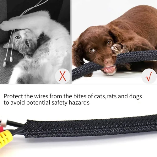 Vista 3 de Funda de organización de cables, protege al gato de los cables de masticación, protector de cable de telar de alambre, manga dividida