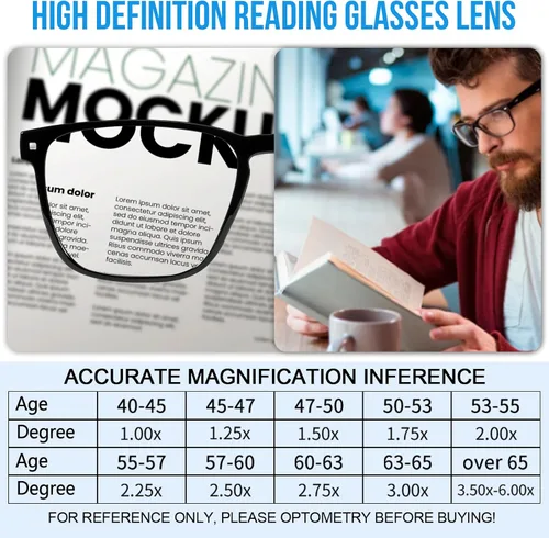 Vista 5 de Lightweight Reading Glasses Men Women Square Spring Hinges Readers 1.00 1.25 1.50 1.75 2.00 2.25 2.50 2.75 3.00 Negro