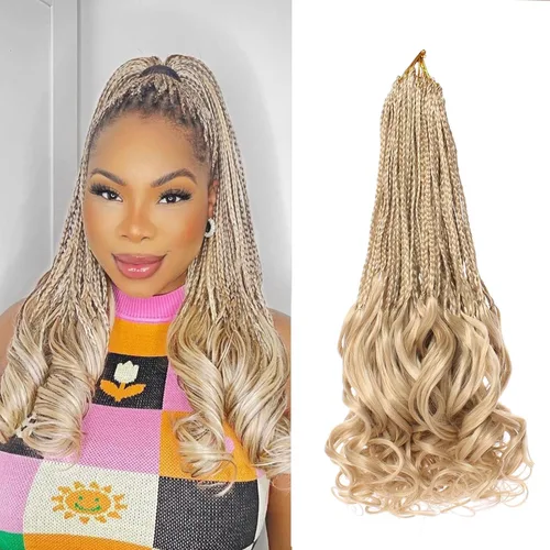 Vista 21 de Trenzas de ganchillo rizadas francesas de 8 pulgadas, 9 paquetes de trenzas de caja de diosa negra, cabello de ganchillo preanudado con extremos