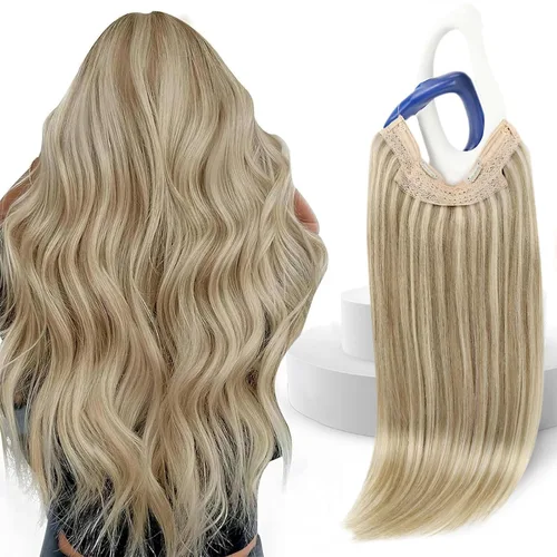 Sunny - Extensiones de cabello humano real, con cable/hilo y clips ajustables, aplicación invisible, 2.82 onzas, 12 pulgadas, color rubio cenizo de Weihai senlian interational trade co.,ltd