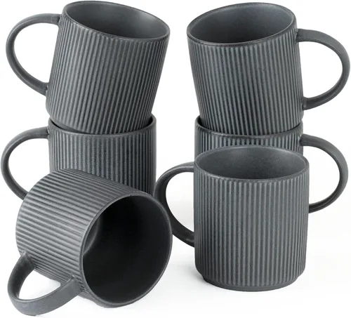 Vista 25 de Juego de Tazas de Café Famiware para 4, Tazas de 12 oz con Asa para Café, Té, Cacao, Leche - Juego de Tazas de Cerámica y Gres, Blanco Cappuccino