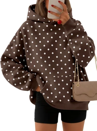 Vista 25 de EFAN Sudaderas con capucha para mujer, suéteres de forro polar cómodos Lunares albaricoques
