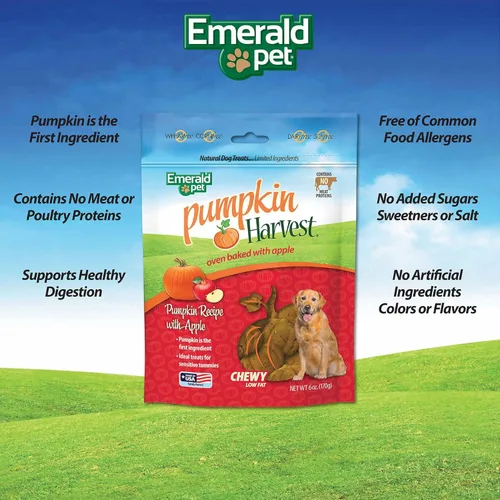 Vista 3 de Emerald Pet Pumpkin Harvest - Golosinas para perros, sabor a manzana, 6 onzas, golosinas naturales suaves y masticables bajas en grasa para perros