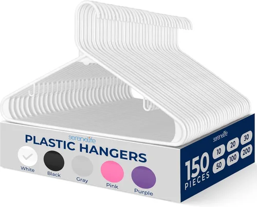 Vista 8 de SereneLife Paquete de 10 perchas de plástico negro, perchas para ropa con ganchos antideslizantes, resistentes, duraderas y ahorradoras de espacio