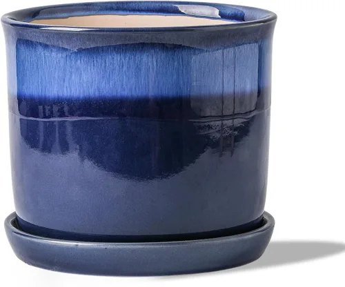 Vista 7 de Maceta de 5.8 pulgadas: Maceta de cerámica con orificio de drenaje y platillo para plantas de interior y exterior - Maceta con bandeja adherida