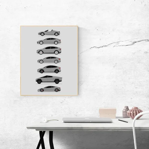 Vista 78 de Custom Car Posters Póster hecho a mano compatible con Tesla Generations e impresión de Roadster, Model S, Model X, Model 3, Model Y, Cyber Truck