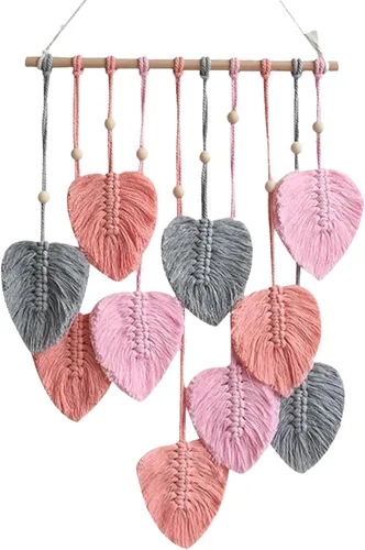 Vista 16 de LB Colgante de pared de macramé rosa, decoración de pared de macramé bohemio, borla rosa y beige, bohemio, tejido a mano, macramé, decoración