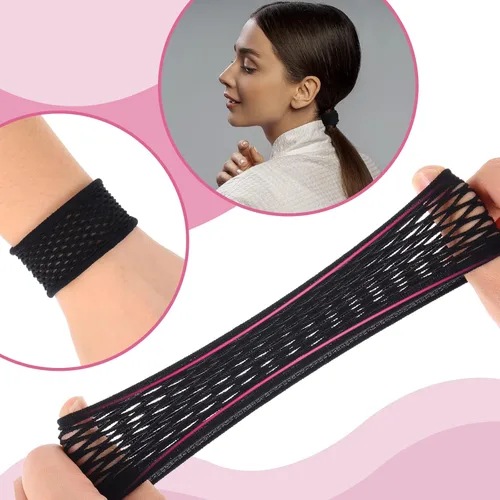 Vista 3 de Chuangdi 20 ligas grandes de algodón para el cabello, gruesas, huecas, elásticas, elásticas, deportivas, para cabello grueso y rizado (negro)