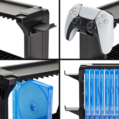 Vista 3 de ionX Video Game Storage Stand for Blu-Ray and Game Cases, Fits 4 Controllers, Holds 15 Cases (Black)