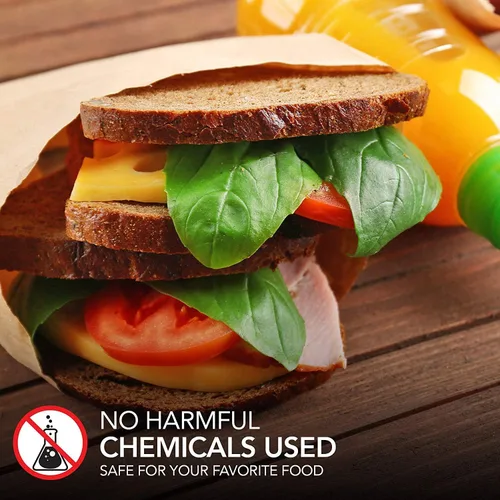 Vista 6 de Bolsas de papel Kraft marrón (paquete de 125) bolsas de grado alimenticio con calcomanías redondas blancas para sellar, bolsas de papel kraft