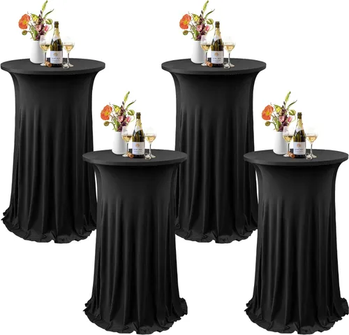 Vista 13 de ANMINY Highboy - Fundas para mesa de cóctel de elastano con falda con volantes, mantel de cóctel elástico ajustable para mesas redondas de 32 Negro