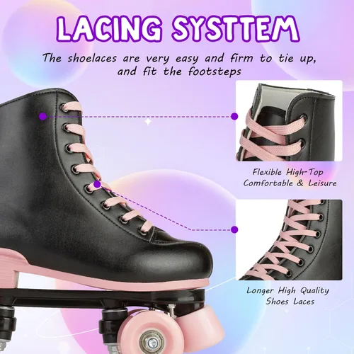 Vista 8 de Patines para mujer de cuero sintético, patines de cuatro ruedas, patines de rodillo brillantes para niñas, unisex