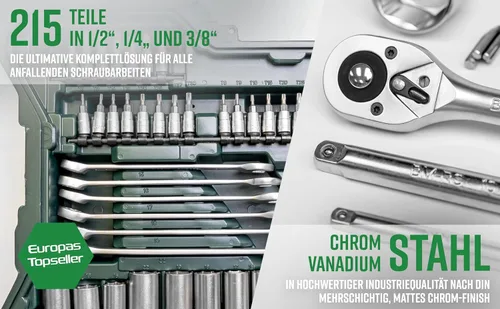 Vista 3 de Brüder Mannesmann M98430 - Juego de llaves de vaso de 215 piezas 1/4 pulgadas 3/8 pulgadas 1/2 pulgadas