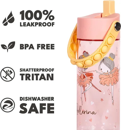 Vista 89 de Elemental Botellas de agua para niños – Botella de agua para niños Splash para la escuela con mango Pop-it – Botella de agua de plástico Tritan sin