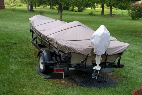 Vista 7 de GEARFLAG 600D Funda para Bote Jon de Servicio Pesado Impermeable Grado Marino Resistente a UV Correas Laterales Ajustables Reforzadas