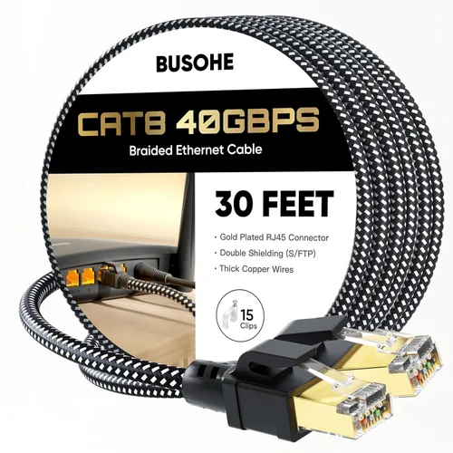 Vista 13 de BUSOHE Cable Ethernet Cat 8 de 1 pie, cable de red de internet trenzado de alta velocidad de 40 Gbps 2000 MHz con conector RJ45 chapado en oro