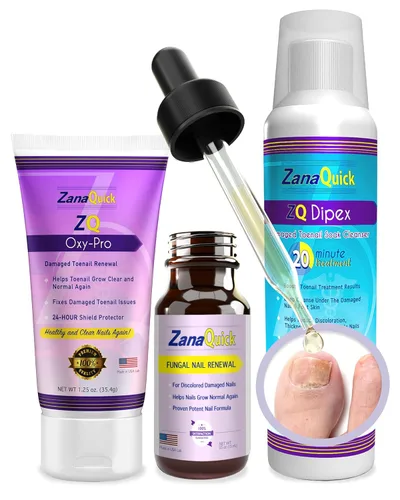 ZanaQuick Solución de uñas de 3 pasos. Solución de uñas dañadas extra fuerte. Kit de reparación completo para uñas quebradizas descoloridas. Gotas