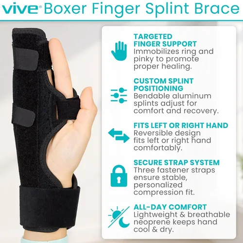 Vista 2 de Vive Bóxer - Soporte para férula de dedo, soporte para meñique, anillo, metacarpianos medios y nudillos, soporte de mano ajustable derecha