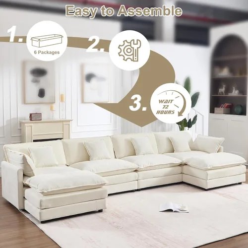 Vista 8 de KIVENJAJA - Sofá modular en forma de U extragrande tipo nube, chenilla moderna de 4 plazas con asiento profundo para sala de estar y oficina, con 2