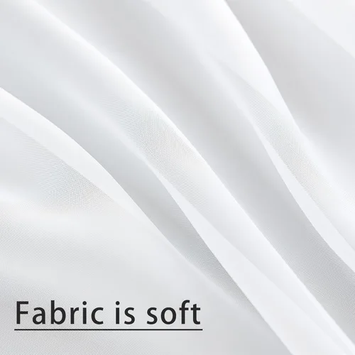 Vista 3 de Cortinas semi traslúcidas blancas de 54 pulgadas de largo, 2 paneles con bolsillo para barra, tratamiento de ventana para sala de estar, dormitorio