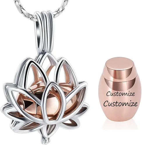 Vista 19 de Imrsanl Joyería de cremación para cenizas – Collar con colgante de cenizas de flor de loto con mini urna de recuerdo, joyería conmemorativa