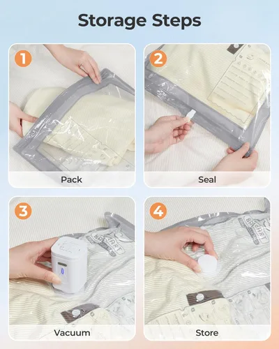 Vista 8 de BAGSMART Bolsas de almacenamiento al vacío con bomba portátil, bolsas de ahorro de espacio de viaje para ropa, bolsas de compresión resistentes