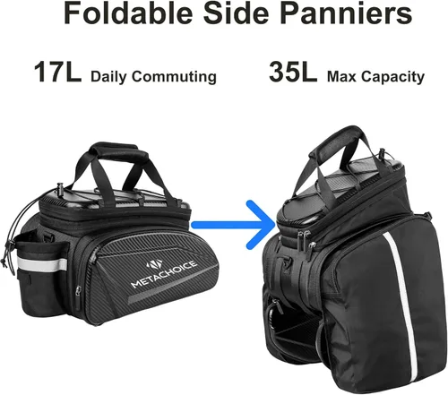 Vista 2 de Bolsa para maletero de bicicleta de 17 L - 35 L, expandible, bolsa rígida para bicicleta con bolsillos plegables, bolsa de transporte trasero