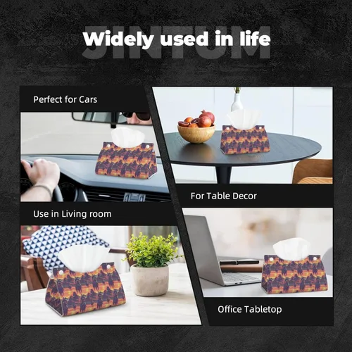 Vista 6 de Cyber Retro Western Cowboy Print Tissue Box Cover, Foldable Modern Leather Long Tissue Box Holder, Home Decor Accessories for Bathroom, Office