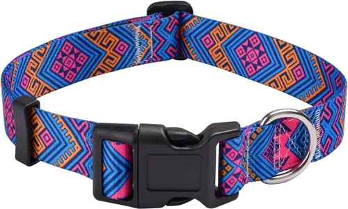 Vista 11 de Mihqy - Collar de perro, patrones geométricos florales, tribales, bohemios, collar de estilo étnico, suave y ajustable, para perros pequeños