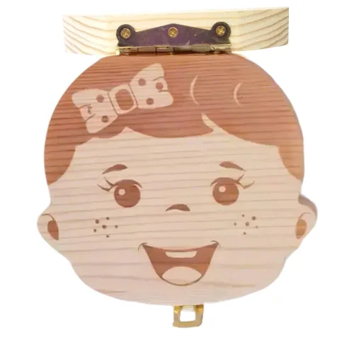 Vista 2 de Caja de dientes de bebé para niñas, almacenamiento de dientes de madera y caja de ahorro para dientes perdidos, regalo de cumpleaños y ducha