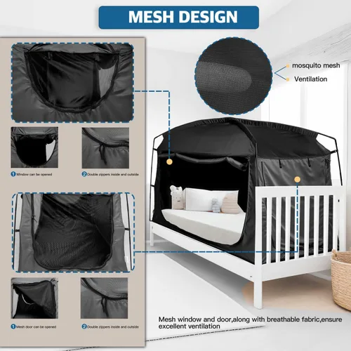 Vista 6 de Bed Tent,Portable Privacy Sleeping Bed Canopy,Blackout 90% Drapes for Kids and Adult,Indoor Space Tent with Breathable Large Mesh Windows