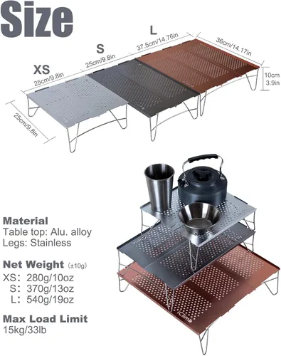 Vista 3 de iClimb Mini mesa plegable individual ultraligera y compacta para mochileros, camping, senderismo, playa, picnic (azul - S)