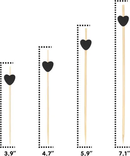 Vista 5 de BambooMN Pinchos decorativos de 3.9 pulgadas para sándwiches de frutas de cóctel de bambú con corazón negro para eventos con catering, vacaciones, 10